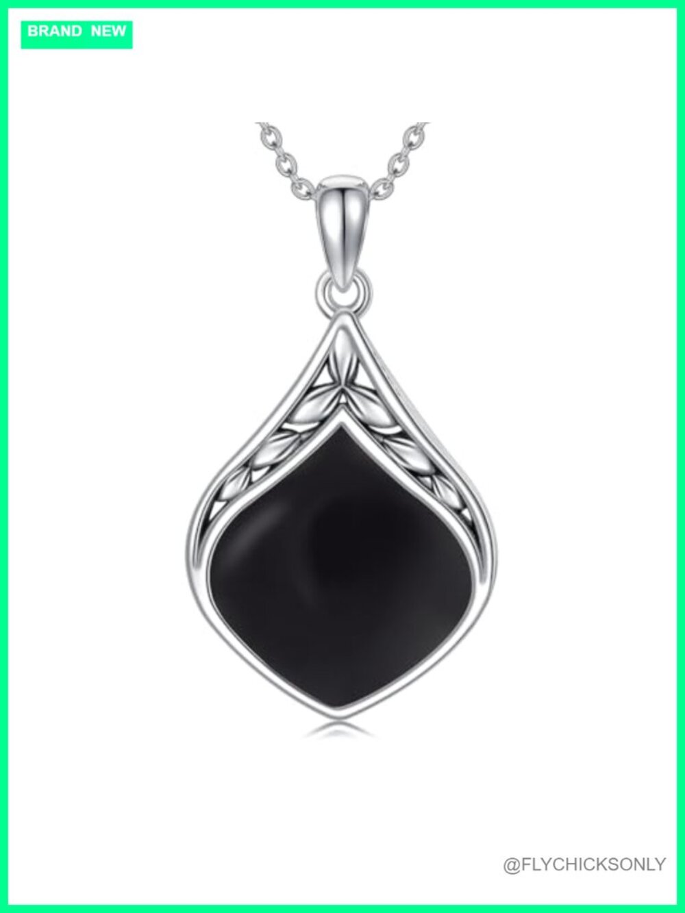 Teardrop Necklace 925 Sterling Silver Vintage Natural Onyx Pendant Jewelry Gift